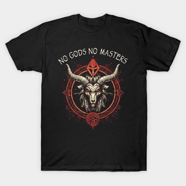 Occult Satanic Gothic Baphomet No Gods No Masters T-Shirt by ShirtFace